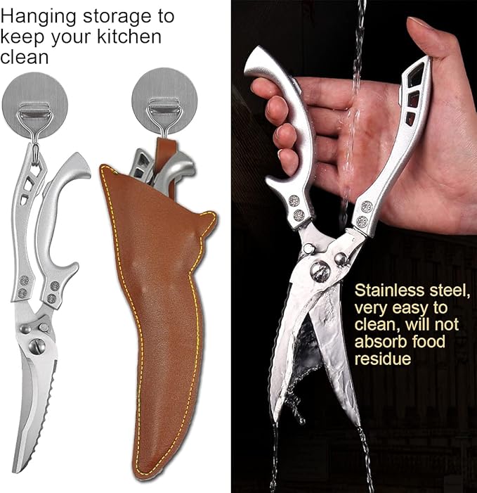 ANDONG Upgrade Heavy Duty Stainless Steel Kitchen Scissors - Professional Poultry Shears for Bone, Meat, Chicken, Fish, Turkey, Vegetables,Spring Loaded Multipurpose Ultra Sharp Utility Scissors - Bloomnest