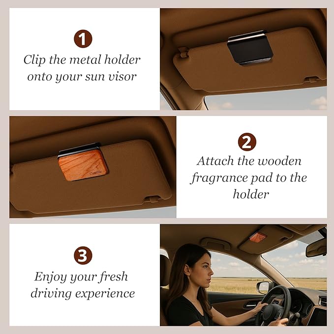 Car Air Freshener - Wood Air Freshener - Car Odor Eliminator for Visor Clip-Variety Scent Refill, Vehicle Scent Diffuser for Cabin, Truck & SUV - Pack of 3 (Teak-Amber-Cabana)-CLIP INCLUDED - Bloomnest