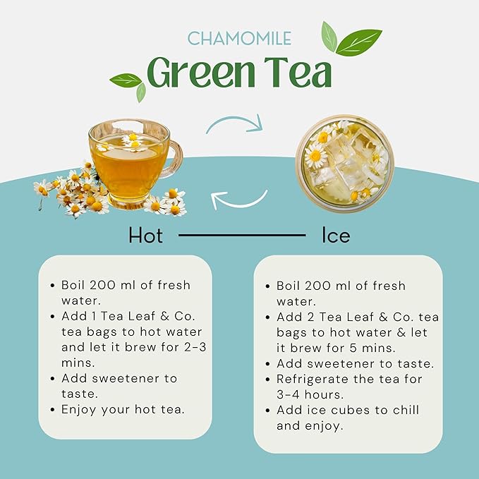 Tea Leaf & Co. Chamomile Green Tea Bags (50 Count), Lemon Extract & Lemongrass Green Tea, Caffeinated, Real & Natural, Blended with Fresh Herbs & Spices, Gluten Free - Bloomnest