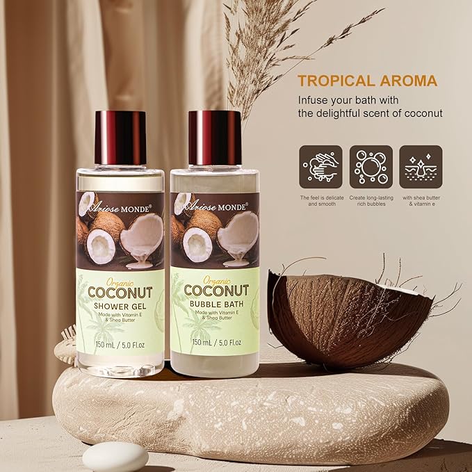 Spa Gift Baskets for Women, Coconut Bath Gift Set for Women Include Bubble Bath, Shower Steamers, Bath Salt. Bath and Body Spa Kit, Mom Birthday Gifts from Daughter, Birthday Gift Basket for Mom