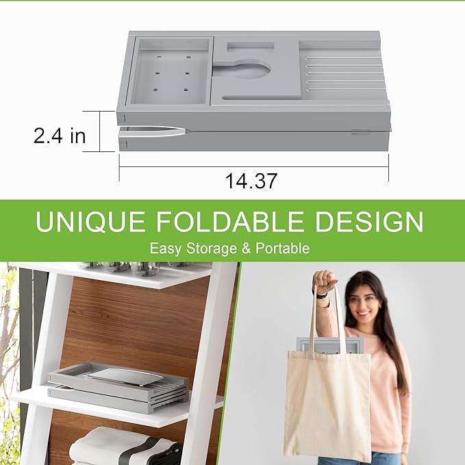 Bathtub Caddy Tray for Tub,Foldable Bath Table Trays,Bamboo Shelf with Book and Wine Glass Holder,Bathroom Accessories Suitable for Luxury Spa or Reading,Gray - Bloomnest
