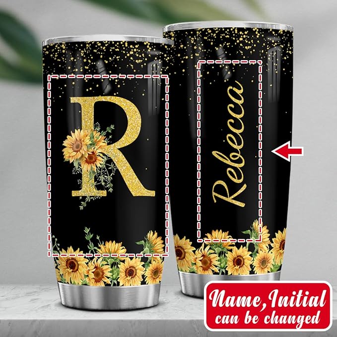 wowcugi Initial Tumbler Personalized Cups With Names Monogrammed Letter Stainless Steel Insulated Tumblers Coffee Travel Mug 20oz 30oz Birthday Christmas Sunflower Gifts For Women - Bloomnest
