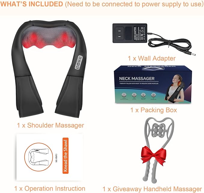 Neck Massager,Gifts for Women Men Mom Dad - Shiatsu Back and Neck Massager,Shoulder Massager Deep Tissue with Heat,Electric 4D Massage Pillow(NOT Cordless)