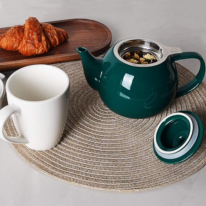 Sweejar Porcelain Teapot with Removable Stainless Steel Infuser,Microwave & Dishwasher Safe Tea Pots for Loose Tea,Tea Infuser Pots for Chrismas Women Gift (30oz Jade) - Bloomnest