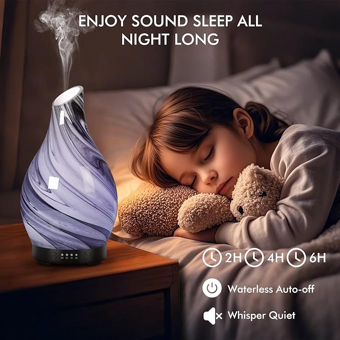 Essential Oil Diffuser Aroma Diffuser- 200 ml Art Glass Ultrasonic Cool Mist Oil Diffuser for Aromatherapy Auto Shut-Off Protection & 7 Colors Changed LED Light for Home Office Decor & Gift (200ml) - Bloomnest