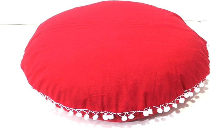 CRAFT KALA Meditation Floor Pillow Cover, Round Large Pillows Cover Seating for Adults, Bohemian Mandala Circle Cushions Cover for Outdoor Fireplace Yoga Living Room (Red, 22" Round) - Bloomnest