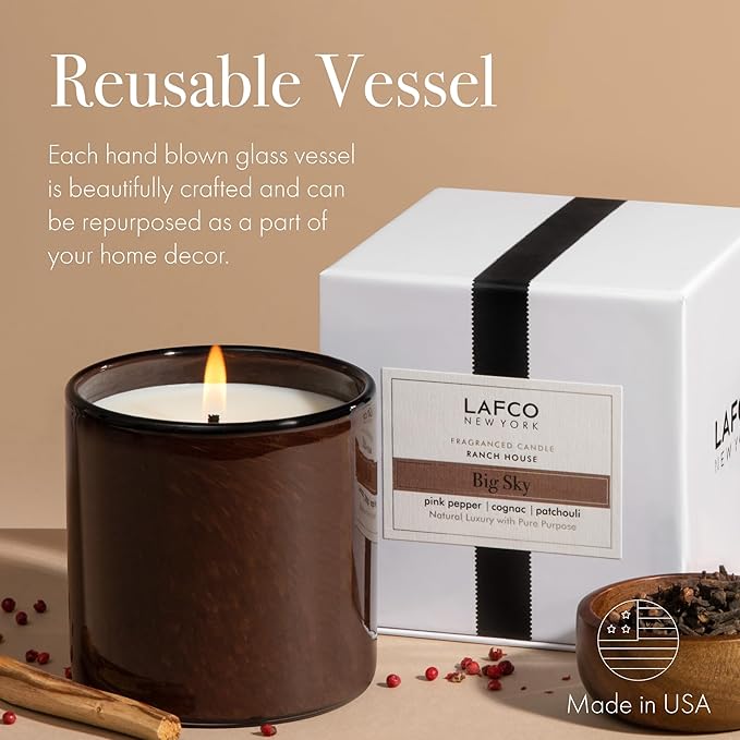 LAFCO New York Signature Candle, Big Sky - 15.5 oz - 90-Hour Burn Time - Reusable, Hand Blown Glass Vessel - Made in The USA - Bloomnest