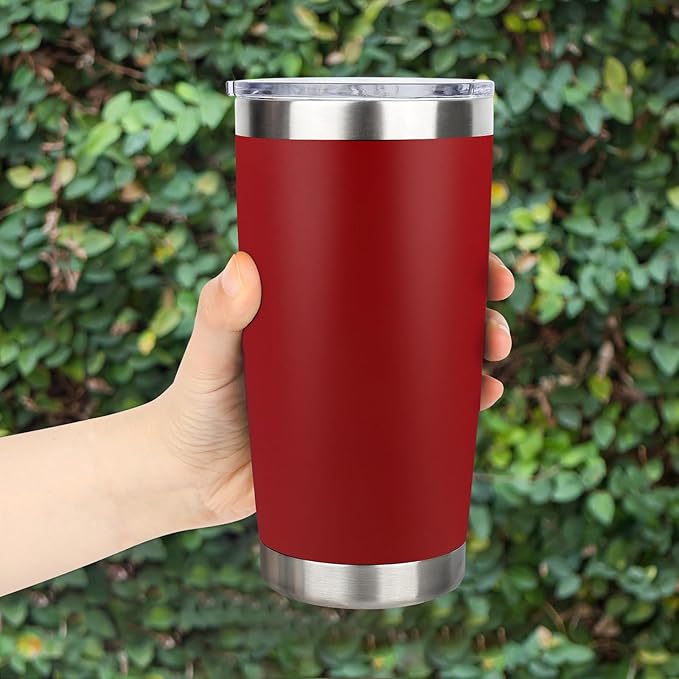 20oz Stainless Steel Tumbler Bulk with Lid, Travel Mug - Double Wall Vacuum Powder Coated Cup - Red, 6 Pack - Bloomnest