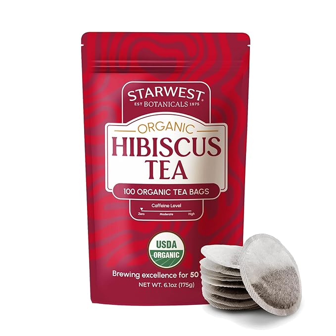 Starwest Botanicals Organic Hibiscus Tea - Caffeine Free Herbal Tea, Tea with Antioxidant Properties, String Free Sachets, USDA Organic Hibiscus Flower, Non GMO - Bulk Pack, 100 Tea Bags - Bloomnest