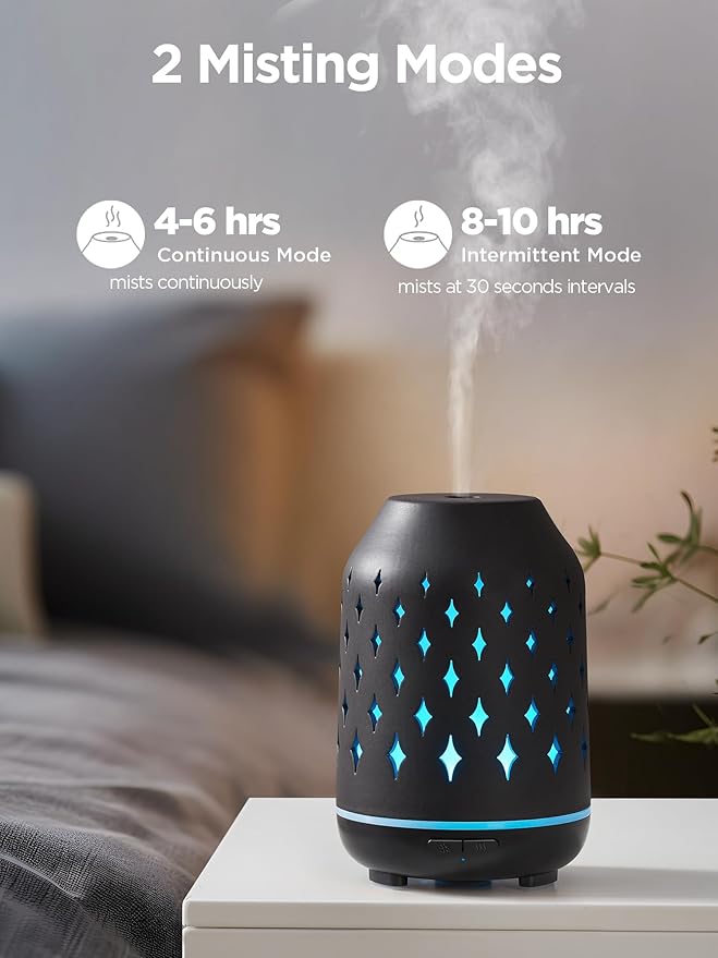 InnoGear Aromatherapy Diffuser, 150ml Ceramic Diffuser Ultrasonic Humidifier Cool Mist Essential Oil Diffusers for Home Air Diffuser with 2 Mist Modes Waterless Auto Off, Black - Bloomnest