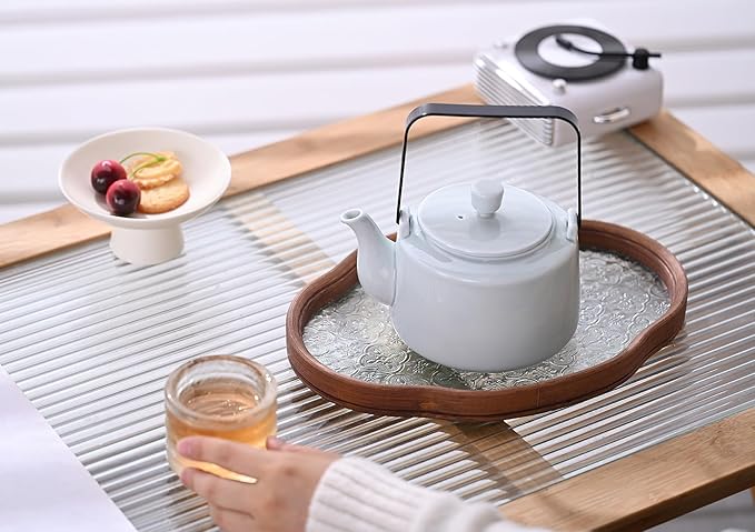 Antique Ceramic Teapot Coffee Pot with Infuser, 400ml (1-2 cups) Small Porcelain Tea Pots for Loose Leaf Tea, with Removable Stainless Steel Strainer and Lid for Gift (Light Cyan(Handle)) - Bloomnest