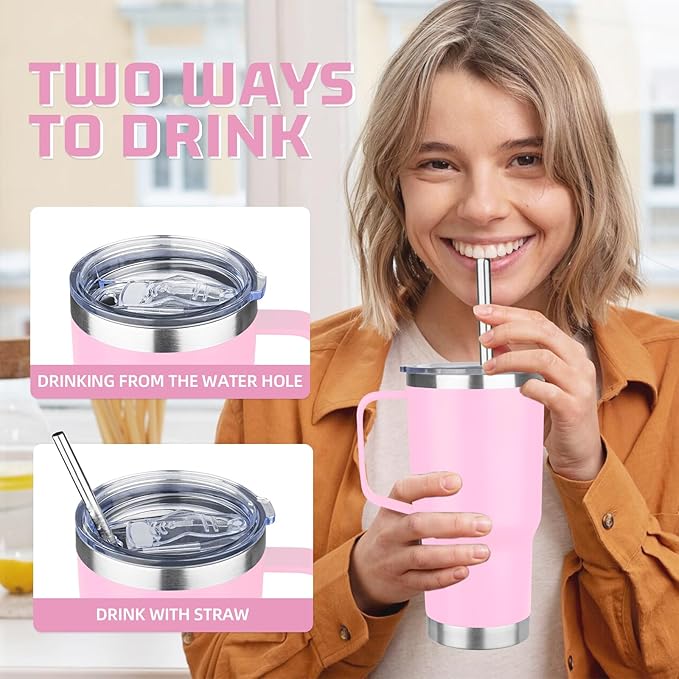 20 oz Tumbler with Handle Stainless Steel Insulated Coffee Mug Tumbler with Lid and Straw Double Wall Vacuum Insulated Coffee Mug Leak Proof Travel Mug Tumbler for Hot and Cold Drink (Mix Color-7) - Bloomnest