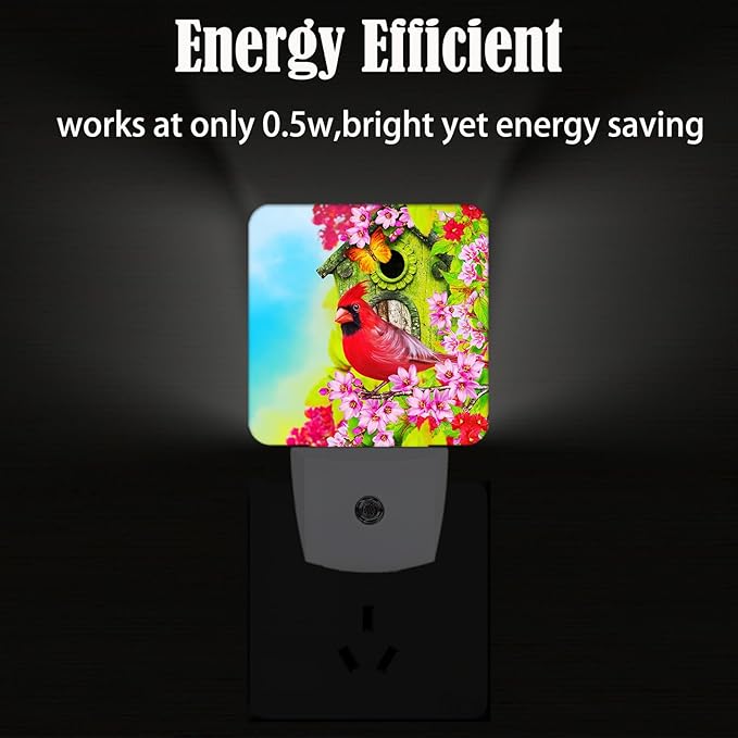 Red Cardinal Night Light,Plug-in Night Lights with Dusk to Dawn Sensor for Stairway,Hallway,Bedroom Sleep Friendly Ideal for Women/Girls/Boys Gift,0.5w - Bloomnest
