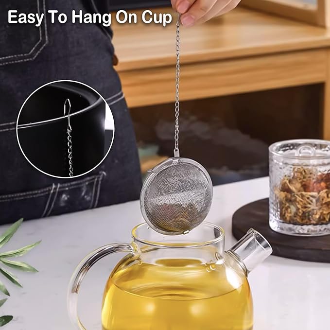 2-Pack 304 Stainless Steel Mesh Tea Infuser with Extended Chain Hook – Perfect for Brewing Loose Leaf Tea, Spices & Seasonings (Diameter 2.8 inches) - Bloomnest