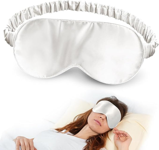 SilkDream 100% Mulberry Silk Sleep Mask Eye Mask for Sleeping 22 Momme Nature 6A Real Silk Gifts for Women&Men White