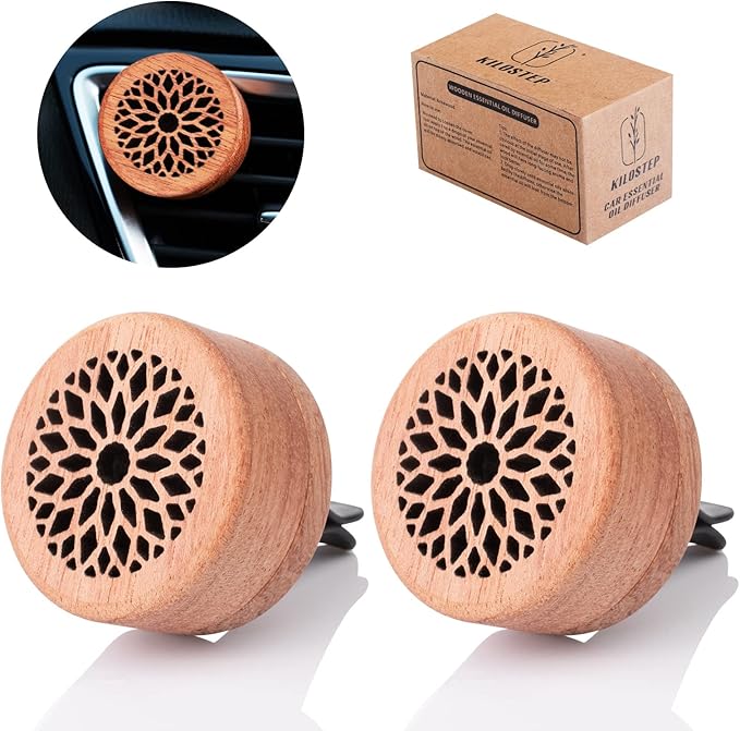 Essential Oil Car Diffuser, 2 PCS Flower Car Aromatherapy Wood Diffuser with Vent Clip - Bloomnest
