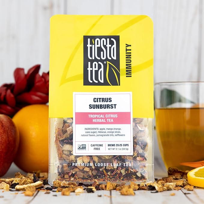 Tiesta Tea - Citrus Sunburst, Loose Leaf, Tropical Citrus Herbal Tea, Premium Non-Caffeinated Fruit Blend, Make Hot or Iced, Brews Up to 25 Cups, 2.1 Ounce Resealable Pouch - Bloomnest