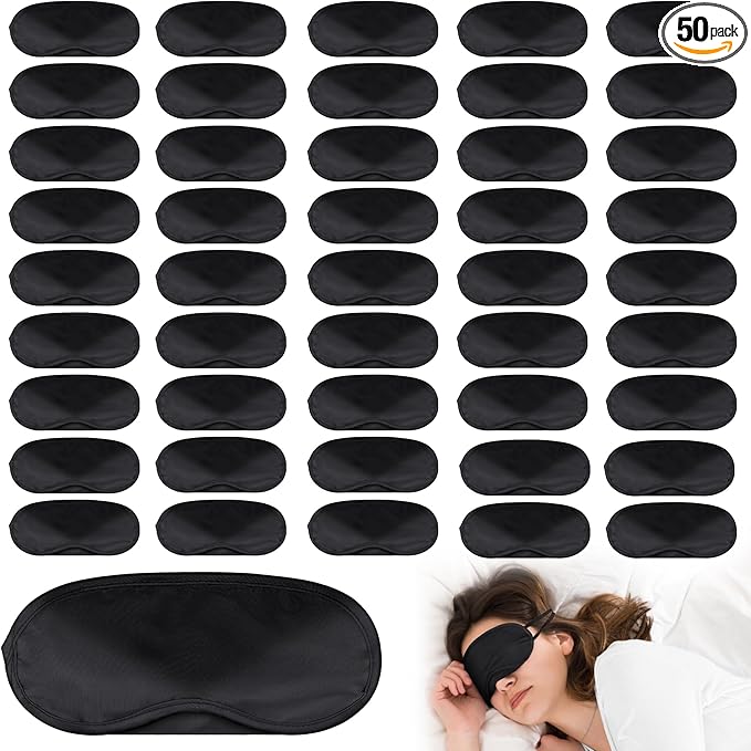 Aneco 50 Pieces Blindfolds Sleep Mask Bulk Eye Mask Shade Cover Blindfolds for Party Games with Nose Pad and Adjustable Strap for Travel Sleep Party Supplies, Black - Bloomnest
