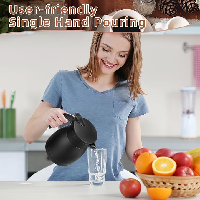 Norme 2 Pcs Thermal Coffee Carafe Insulated Stainless Steel Coffee Carafe for Hot Liquid Vacuum Thermal Pot Creamer Pitcher Dispenser with Brushes Keeping Hot Water Milk (Black,17 oz) - Bloomnest