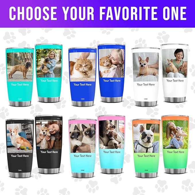 wowcugi Personalized Tumbler With Picture Stainless Steel 20oz 30oz Travel Cup Custom Photo Tumbler Gifts for Dog Cat Pet Lovers Mom Dad Grandpa Grandma Birthday Christmas Mother's Day Father's Day - Bloomnest