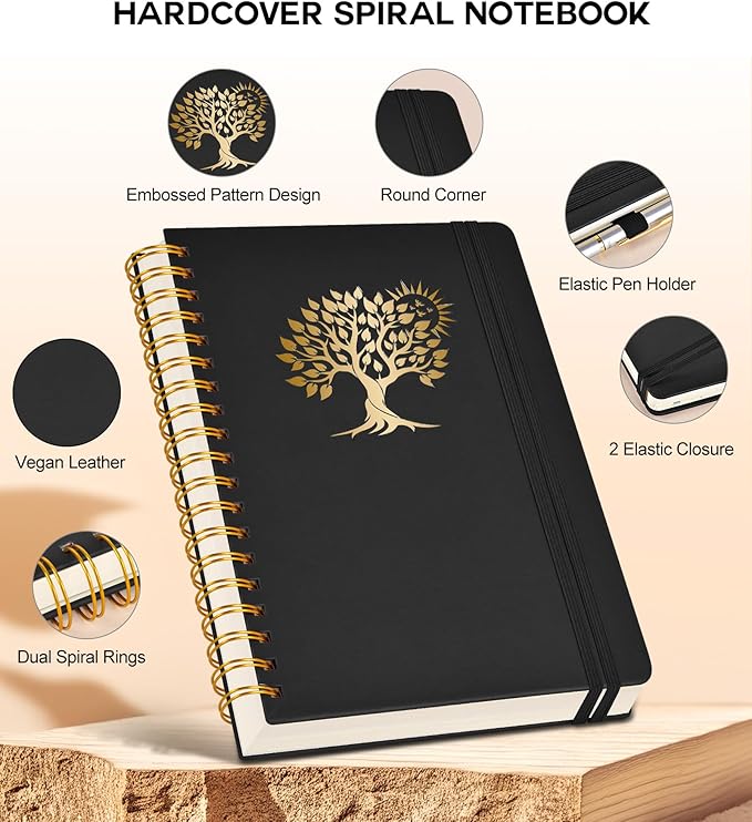 Spiral Notebook Journal for Women Men, 300 Numbered Lined Pages, College Ruled, A5 Hardcover Spiral Bound Notebook for School, Work, Note Taking Writing, Leather Spiral Journal Medium 5.9"x8.5" - Bloomnest