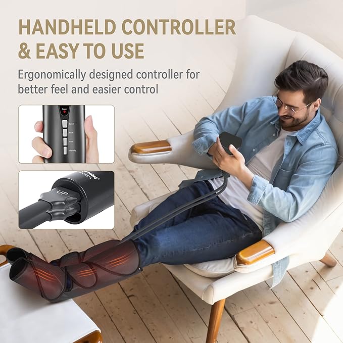 FIT KING Air Compression Leg and Foot Massager with Heat for Circulation and Pain Relief Helpful for Swollen Legs Edema RLS - Great Gift for Women Parents Friends - Bloomnest