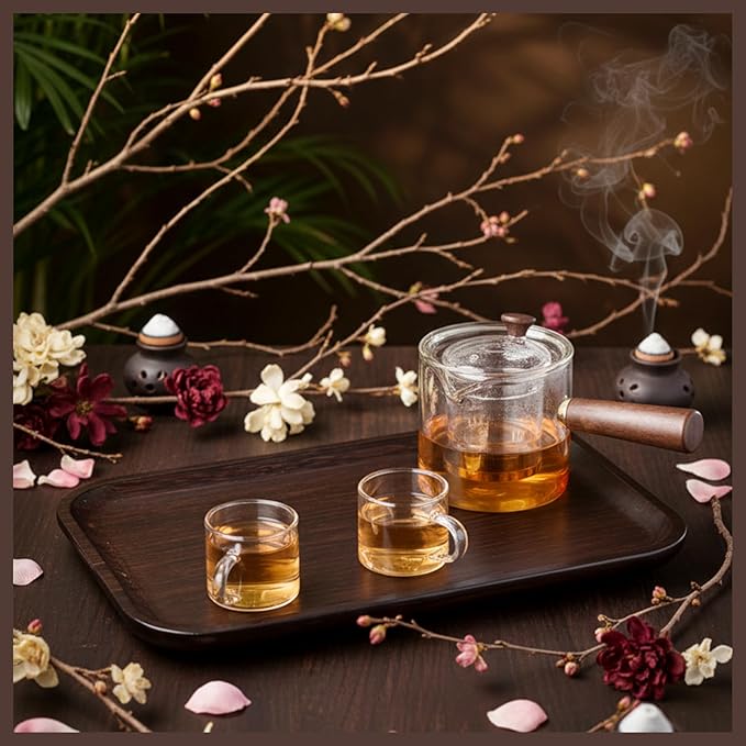 Bokon 8 Pcs Chinese Gongfu Tea Set Portable Fluted Glass Teapot with Infusers 6 Transparent Glass Cups and Bamboo Gongfu Tea Tray for Home Travel Office Outdoor Gifts