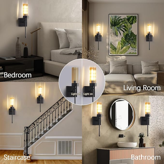 Battery Operated Wall Sconce Set of Two with Remote, Black Rechargeable Wireless Wall Lights, Sconces Wall Decor Set of 2 Dimmable 2700K Battery Powered Sconce for Bedroom Living Room Hallway - Bloomnest
