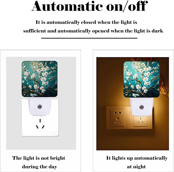 Blossoming Almond Tree Night Light,Plug-in Nightlights Auto Sensor Night Lamp Dusk to Dawn Lamp Home Decor for Nursery Children Girls Boys