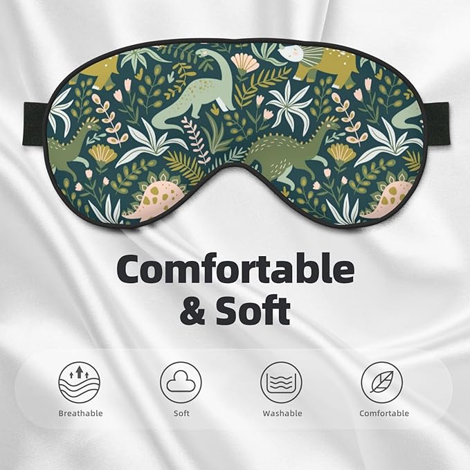 Dinosaurs Tropical Leaves Sleep Mask - Soft Comfort Eye Shade - Blackout Eye Cover - Deep Rest Travel Nap Meditation - Bloomnest