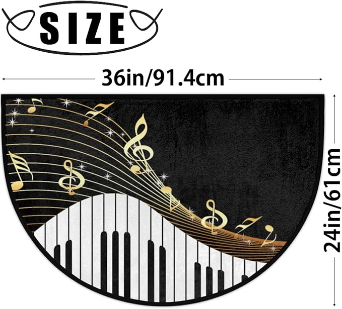 Half Round Door Mat, Music Theme Non-Slip Half Circle Area Rug Piano Keyboard Music Notes Doormat Washable Durable Home Decor Half Moon Rug for Floor Indoor Outdoor Living Room Bedroom Kitchen Patio - Bloomnest