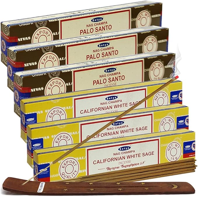 Palo Santo White Sage Incense Sticks & Holder Bundle Variety Pack from House of Nag Champa Incense Sticks and Trumiri TRUMIRI