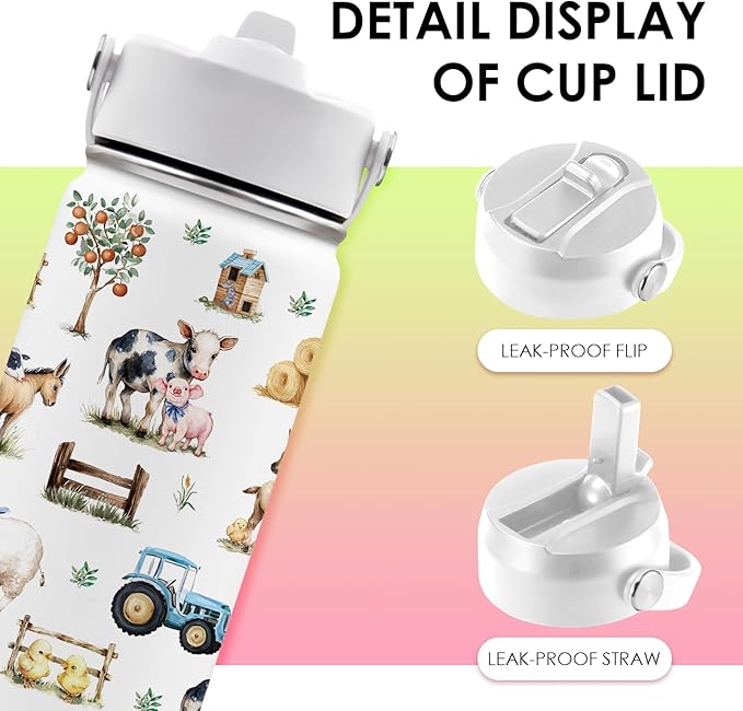 Farm Animal 16 oz Water Bottle with Straw Lid, Stainless Steel Insulated Tumbler, Leak Proof, BPA - Free, Farm Animals Tumbler Gifts for Farmer Gifts for Animal Lovers Birthday, Christmas (1pc) - Bloomnest