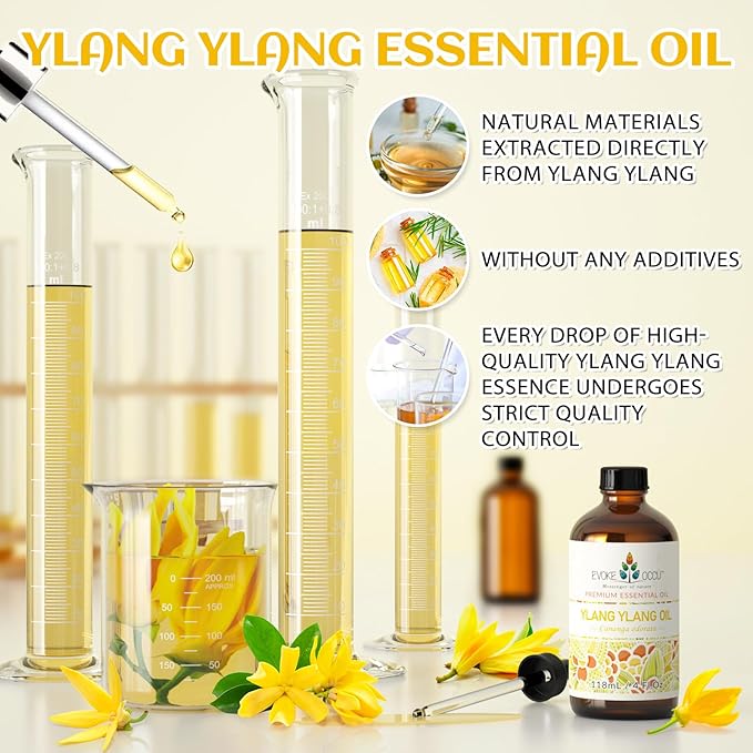EVOKE OCCU Ylang Ylang Essential Oil 4 Oz, Pure Ylang Ylang Oil for Skin Hair Aromatherapy Diffuser Fragrance DIY- 4 FL Oz - Bloomnest