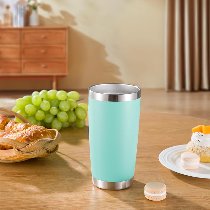 20 oz Tumbler Stainless Steel Tumblers with Lid Double Wall Vacuum Insulated Coffee Mug 20oz Powder Coated Cup for Hot and Cold Drinks, Turquoise, 1 pack - Bloomnest