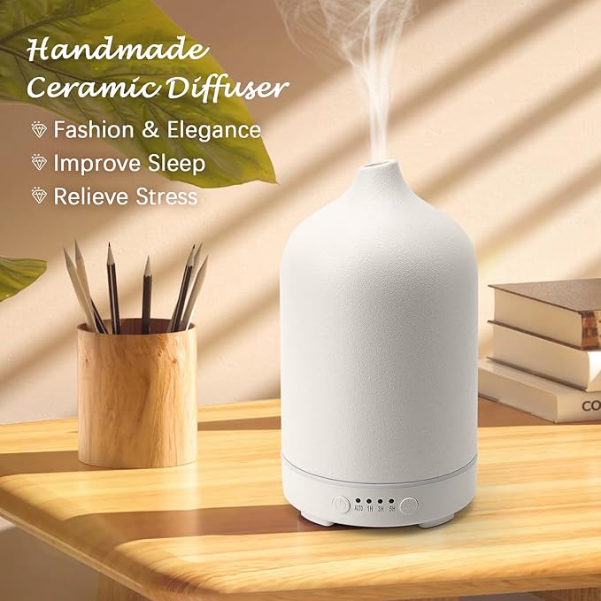 Diffuserlove Ceramic Diffuser 250ML Essential Oil Diffusers Aromatherapy Essential Oil Diffuser for Room Air Diffuser for Home Bedroom Stone Diffuser (White Big Size 250ml) - Bloomnest
