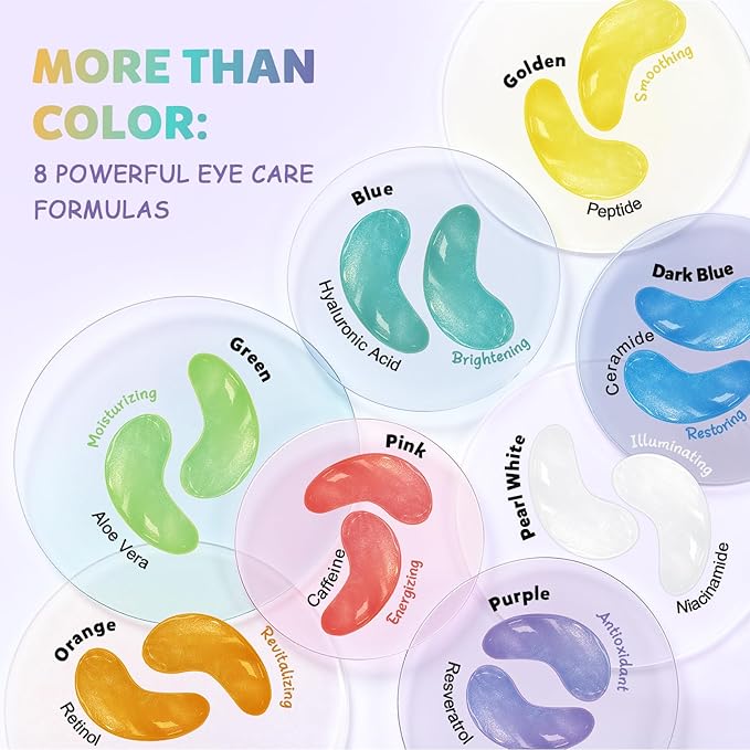 Under Eye Patches Variety Pack (48 Pairs), Eye Masks for Dark Circles Puffy Eyes Undereye Bags With 8 Colors (6 Pairs/Color), Vegan Eye Skin Care Set for Bachelorette Party Favors - Bloomnest