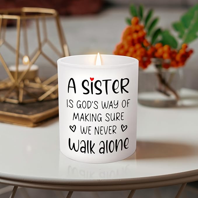 TEEZWONDER Sister Gifts for Women - Never Walk Alone Long Lasting Vanilla Lavender Candle 10 oz - Christian Birthday Gifts for Sisters from Sister, Candle for Women
