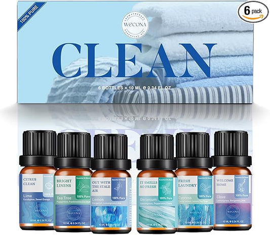 Essential Oils for Laundry - 100% Pure Essential Oils for Diffusers for Home,6x10ml(Clean)- Aromatherapy Oils for Humidifiers,Wool Dryer Balls,Clean Linen - Bloomnest