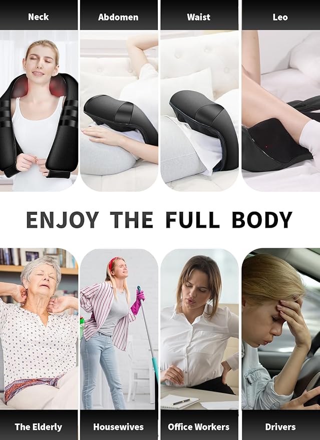 Shiatsu Neck and Back Massager with Heat, Shoulder Massager for Pain Relief Deep Tissue, Electric Deep 3D Kneading Full Body Massage Pillow for Women Men Home Office and Car - Bloomnest