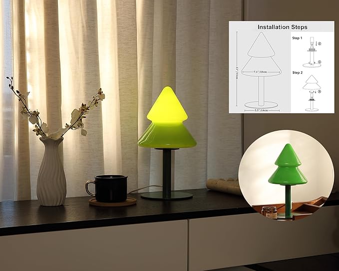 Glass Table Lamp,Mid Century Modern Lamp for Bedroom,Unique Retro Kitchen Bauhaus Lamps,Vintage Mushroom Lamps for Livingroom (Green) - Bloomnest