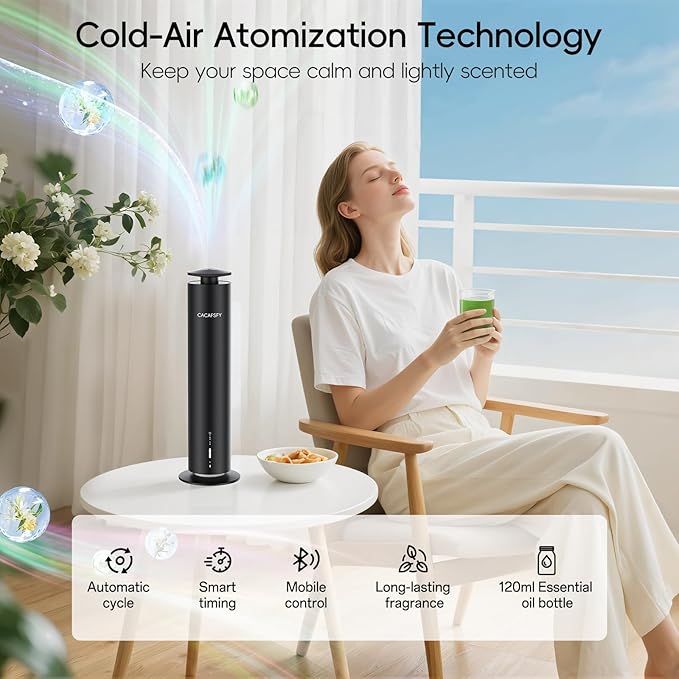 Waterless Scent Diffuser,Hotel Scent Diffuser-Smart APP Control-Cover Up to 1000 Sq.Ft.-Cold Air Tech,Scent Diffusers for Home,Aromatherapy,Large Room,Spa,Commercial-Black Essential Oil Diffuser - Bloomnest