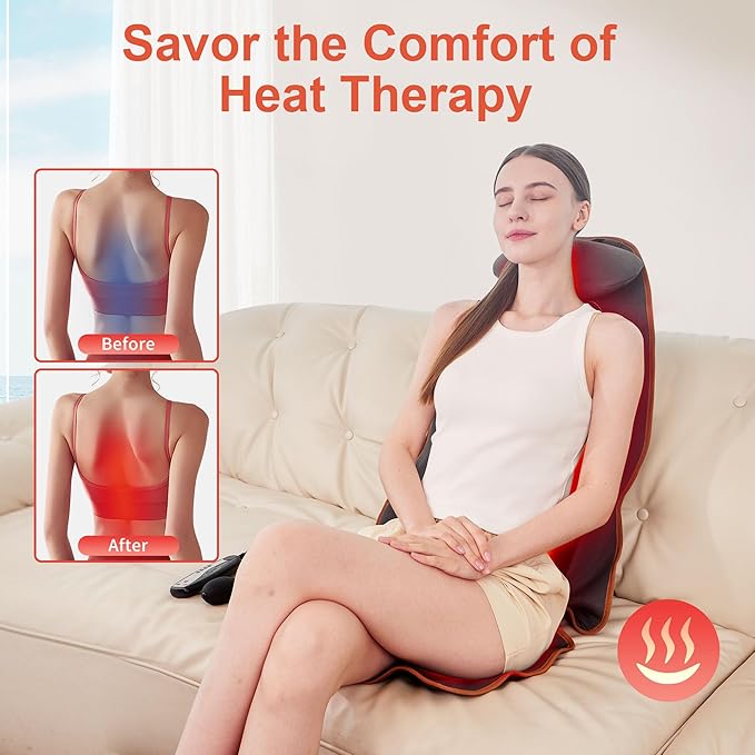 SLOTHMORE Back Massager for Chair with Heat, Vibration Massage Cushion with 8 Motors, Chair Massager for Seniors, Back Massager for Office & Home Use, Ideal Gifts for Dad and Mom - Bloomnest