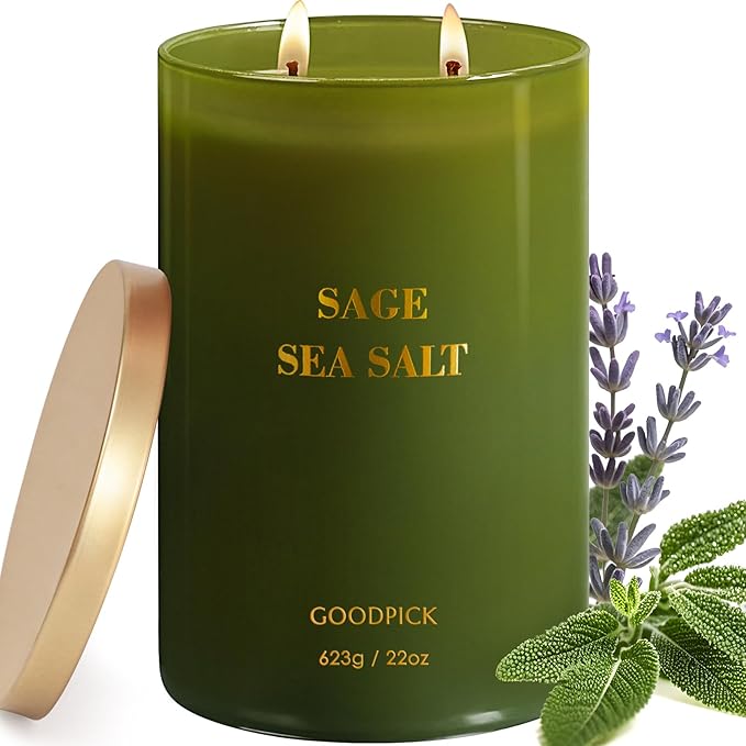 Goodpick Scented Candles, Sea Salt Sage for Cleansing House, Father's Day, Soy Candle for Women, 22oz Large Long-Lasting - Bloomnest