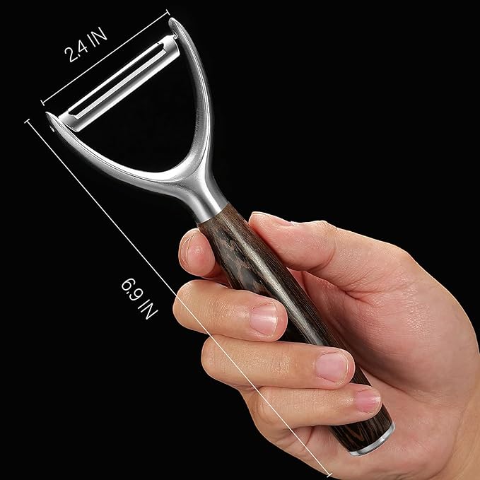 Premium Y Type 304 Stainless Steel Multifunctional Kitchen Peeler Real Wood Handle Ultra Sharp Blade Vegetable Potato Apple(Wenge) - Bloomnest