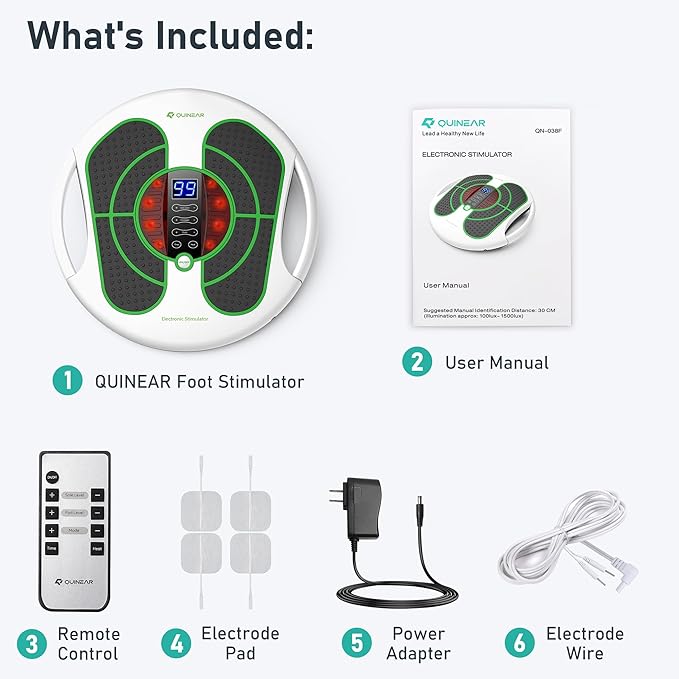 QUINEAR Foot Massager with TENS & EMS for Neuropathy, Foot Stimulator for Pain Relief and Circulation, Nerve Muscle Massager with Remote Control, Relieve Swelling and RLS - Bloomnest