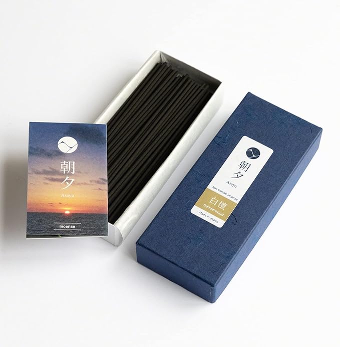 Gift Set: Sandalwood Incense Sticks & Navy Blue Lotus Holder by Asayu Japan - Bloomnest
