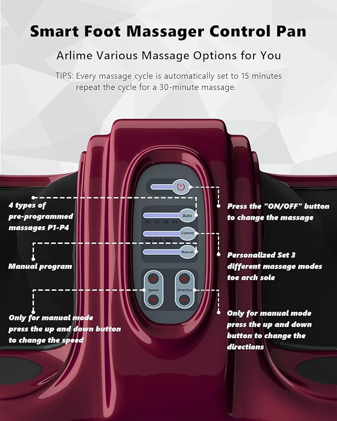 ARLIME Foot Massager Machine with Remote Shiatsu Massager for Pain Relief, Plantar Fasciitis, Blood Circulation, Calf and Foot Massage Deep Kneading for Calf Leg Ankle, 4 Massage Modes, Burgundy - Bloomnest