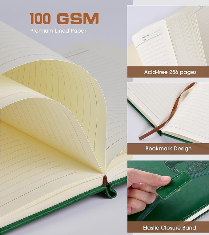 Lined Journal Notebook for Women Men,256 Pages A4 Large Hardcover Leather Journals for Writing,Travel,Business,Work,School,College Ruled Notebooks for Note Taking, Diary Notepad 8.6"×11" - Bloomnest