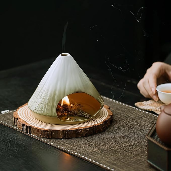 Handmade Ceramic Palo Santo Holder Burner & Sage Holder - Mini Tabletop Chiminea Burner Tray with Ash Catcher, Decorative Incense Holder for Spiritual Meditation & Yoga - Bloomnest